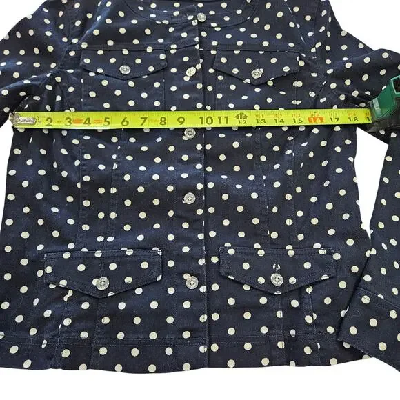 Chaps Ralph Lauren Navy Polka Dot Denim Blazer Jacket Medium Classic Preppy - Picture 5 of 11